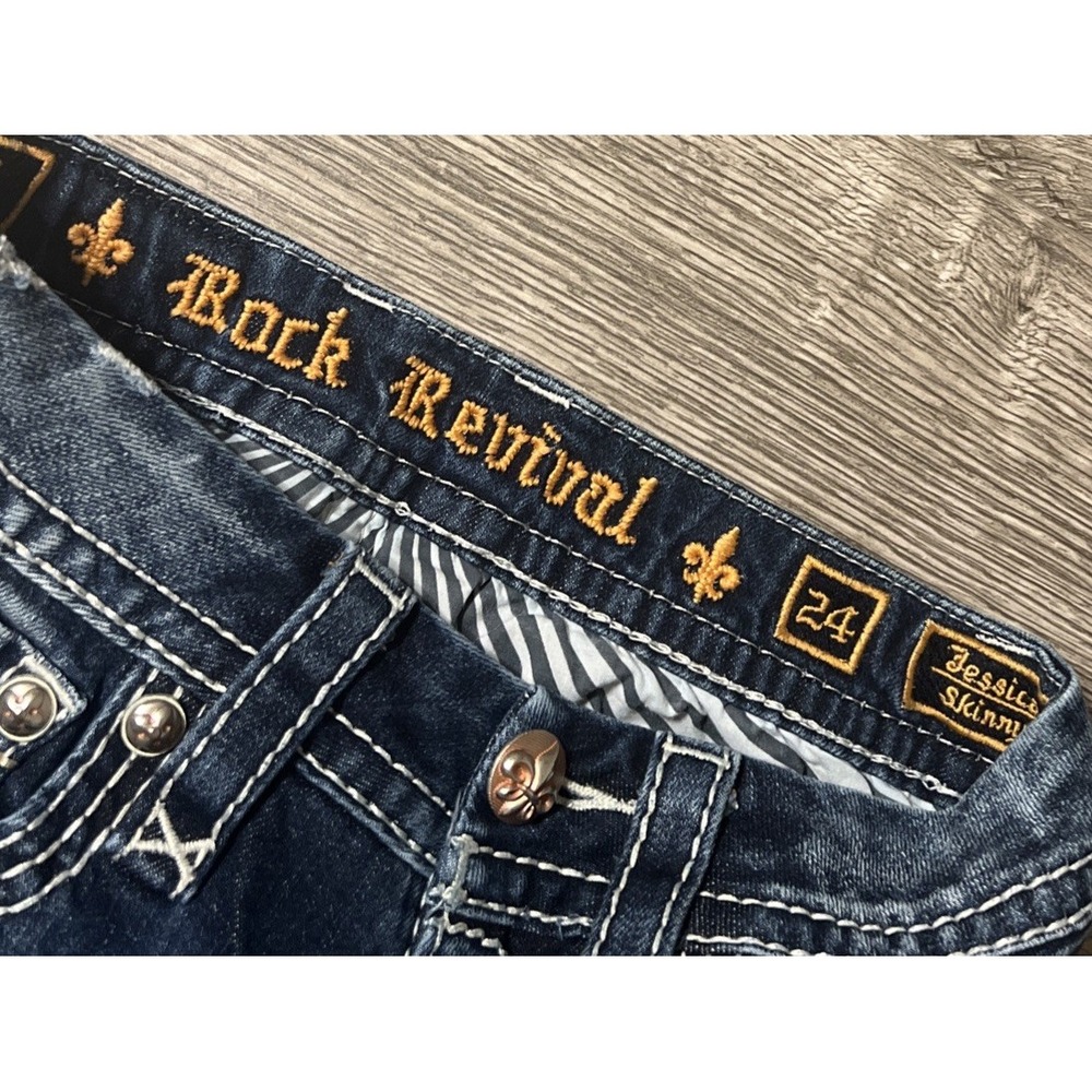 Rock Revival Jessica Flap Pocket Embroidered Low Rise Skinny Jeans SZ 24 (25x31) - Picture 4 of 10